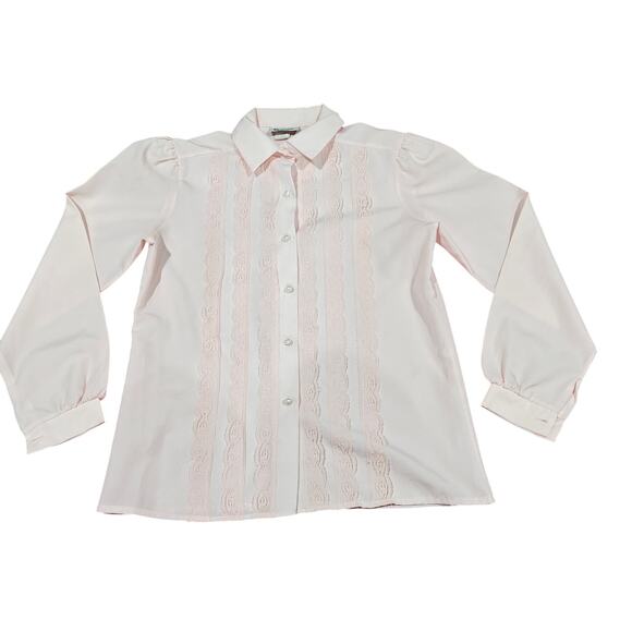 Vintage Rhapsody Powder Pink Blouse with Lace Collar Womens Small - Picture 1 of 4